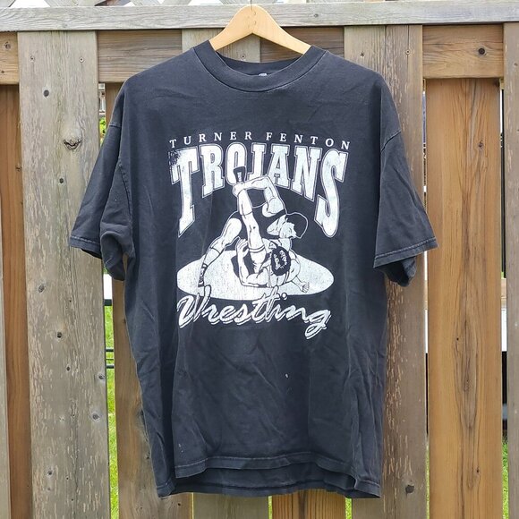 VINTAGE TURNER FENTON Trojans Wrestling t-Shirt Men's XL BEEFY-T Early 2000s - Picture 1 of 4